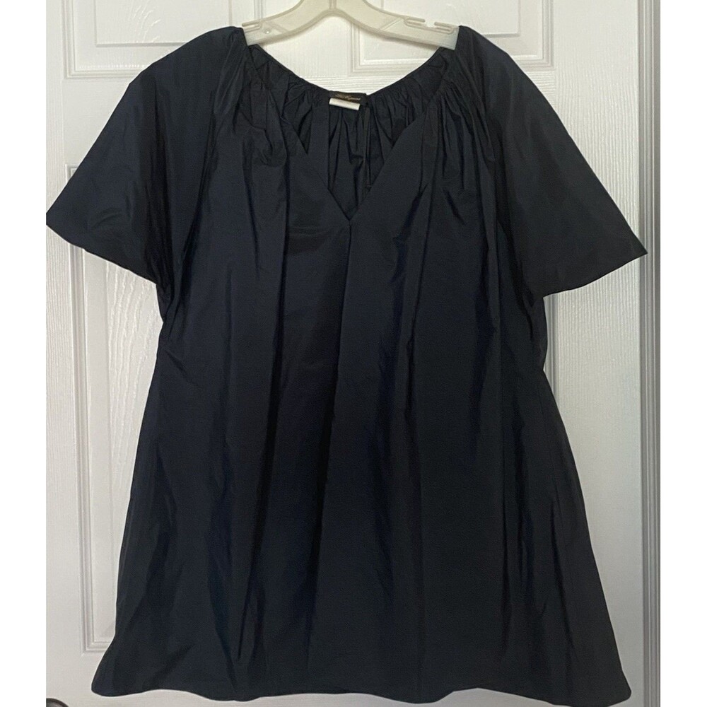 Italian Les Copains woman's Poplin flouncy Blue Navy Plus Blouse 44 2x 3x NEW